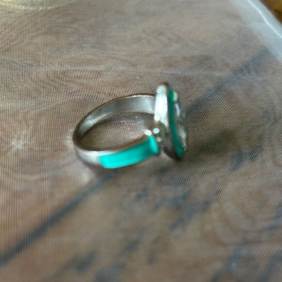 Vintage unmarked marquis and turquoise enamel cocktail Ring size 8 - Picture 2 of 5